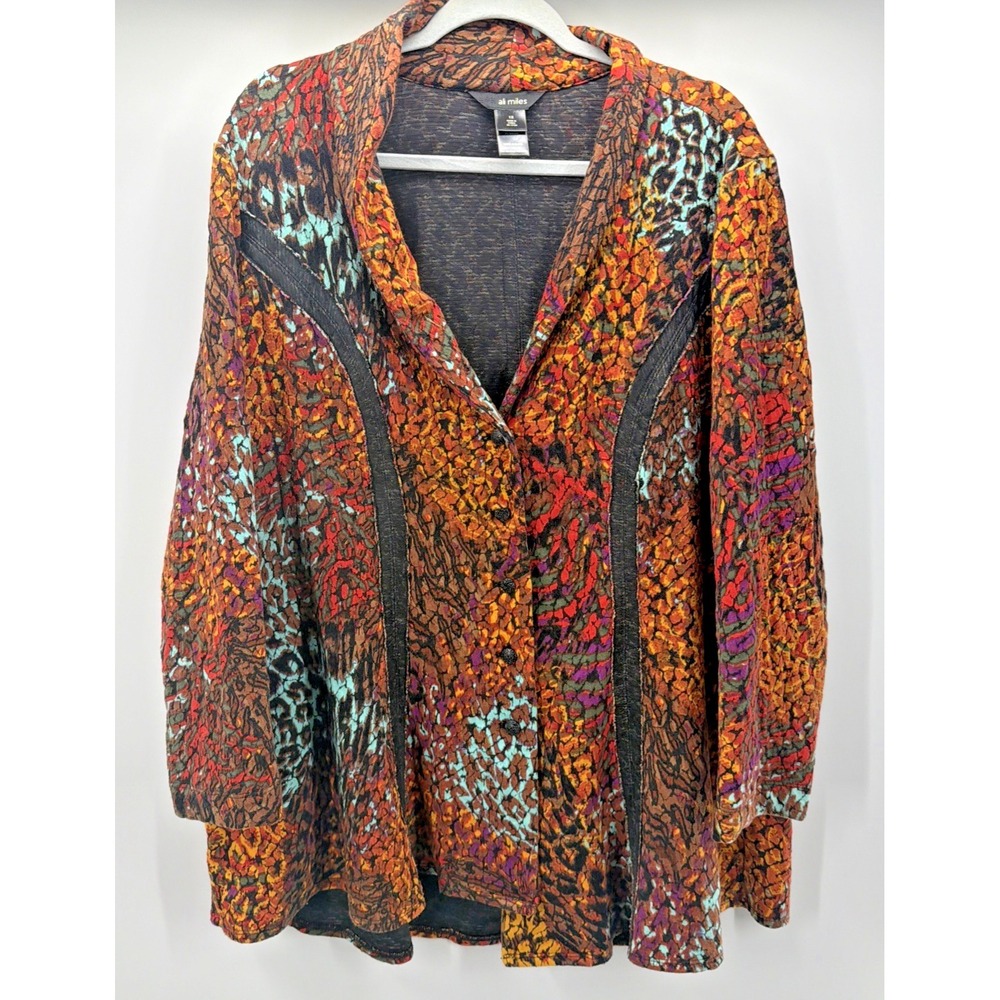 Ali Miles Jacket Cardigan Oversized Multi Color Animal Women Plus 1X